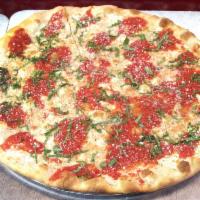 Margherita Pizza · Fresh mozzarella, basil and a touch of Romano cheese.