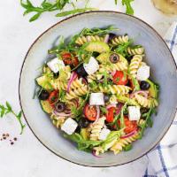 Pasta Salad  · Penne, Cherry Tomatoes,Garlic,Tuna,Feta Cheese,Ground Pepper, EVO and Black Olives