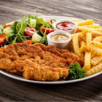 Fried Chicken · Served With Your Choice of : Mixed Salad, Spaghetti with Tomato Sauce, French Fries