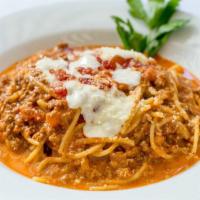 Spaghetti Bolognese · Meat sauce.