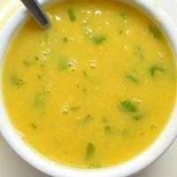 Mulligatawny Soup · Traditional spit pea lentils with saffron soup.