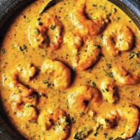 Shahi Shrimp Korma · Shrimp cooked in a mildly spiced almond, cashew and saffron flavored gravy.