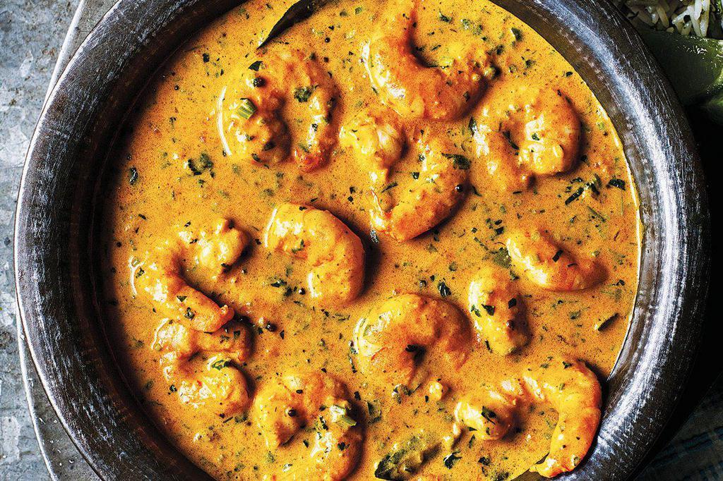 Shahi Shrimp Korma · Shrimp cooked in a mildly spiced almond, cashew and saffron flavored gravy.