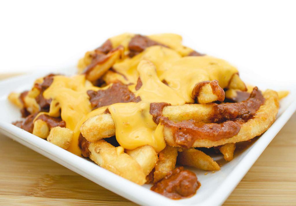 Chili & Cheese Fries · Fried potatoes topped with cheese and chili. 