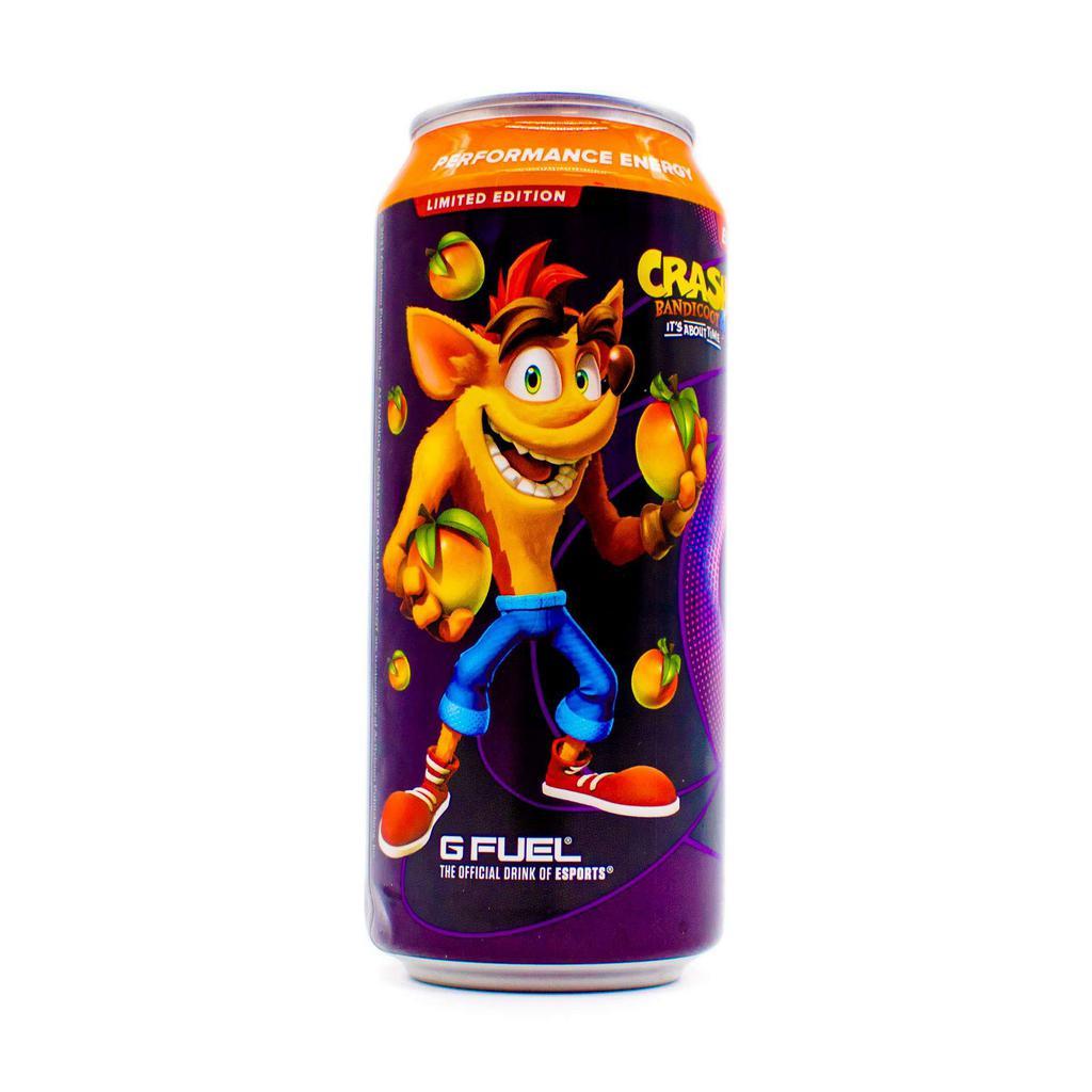 G Fuel Wumpa Fruit Performance Energy Drink · 16 oz. (473 ml. ) G Fuel wumpa fruit energy drink, zero sugar, performance energy, energy, focus, endurance, reaction, extreme focus, crash bandicoot 4, it's about time contains natural and artificial flavors, limited edition, the official drink of Esports, 0 calories.