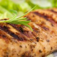 Grilled Chicken Breast · Served with rice and beans or moro or tostones and a green salad.