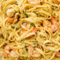 Fettuccine Alfredo with Shrimp · Pasta in white or red sauce