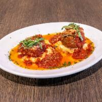 Meatball Duece · Served with ricotta, tomato sauce, Parmesan and fresh basil.