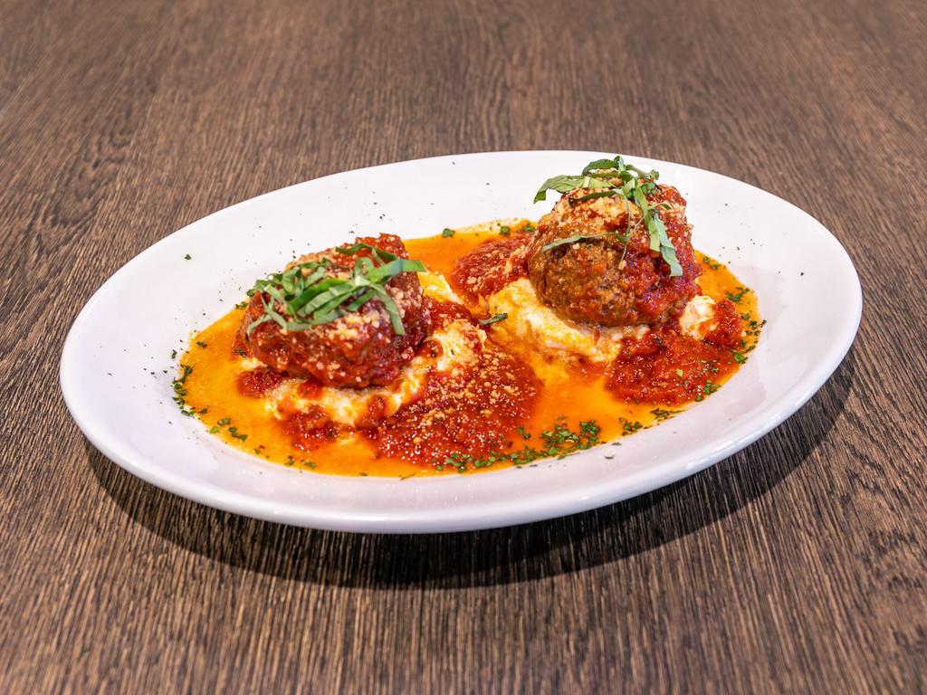Meatball Duece · Served with ricotta, tomato sauce, Parmesan and fresh basil.