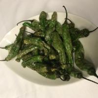 Blistered Shishito Peppers · Citrus and salt.