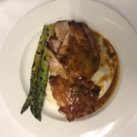 Roasted Free Range Chicken · Mashed Potatoes, Grilled Asparagus