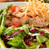 Grilled Salmon Salad  · Field greens, tomatoes, grilled asparagus, crispy shoestring potatoes, feta, balsamic vinaig...