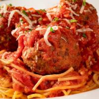 Spaghetti & Meatballs · Handmade meatballs, marinara, spaghetti, Grana Padano Zanetti
