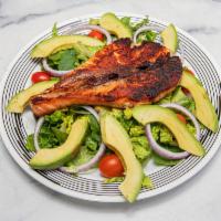 6. Salmon Salad Bowl · Grilled salmon, cherry tomatoes, red onion, avocado sliced, lemon rings, mix of arugula and ...