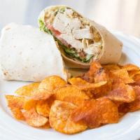 Chicken Caesar Wrap · Hills own grilled chicken, Roma tomato, chopped romaine, croutons, Italian dressing and Parm...