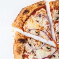 1. Funghi Pizza · Red sauce, fresh mozzarella, mushrooms, red onion.