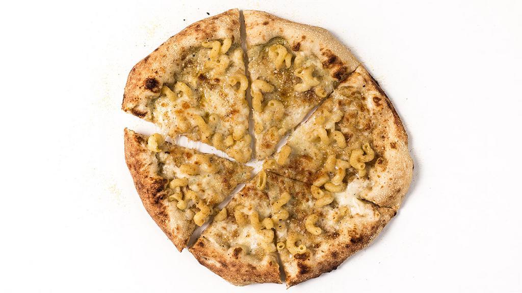 14. Mac and Cheese Pizza · White sauce, shredded mozzarella, cheddar, mac and cheese, bread crumbs. (This Pizza can not be made gluten free.)