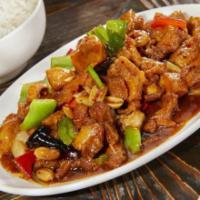 Kung Pao Chicken · Spicy. Chicken, bell pepper, water chestnut, and peanut.