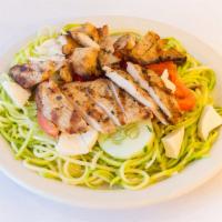 Breda's Special Salad · Fresh mozzarella, roasted peppers, cucumbers, tomatoes over zucchini string noodles.