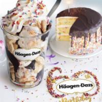 Birthday Cake Dazzler · Birthday Cake ice cream layered with hot fudge and vanilla cookie pieces topped with whipped...