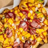 Memphis Fries · Circle B smoked sausage, onions, bell peppers, cheese and barbecue sauce!  With sweet potato...
