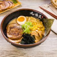 #1. Tokyo Tonkatsu Shoyu Ramen · Chashu pork, 1/2 marinated egg, bamboo shoots, corn, wakame, scallions and nori.