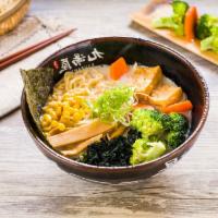 #12 Vegetarian Ramen 野菜拉面 · broccoli, bean sprouts, tofu, bamboo shoots, corn, wakame, scallions, nori.