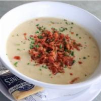 New England Clam Chowder · Red potatoes, clams, and bacon. Gluten free.
