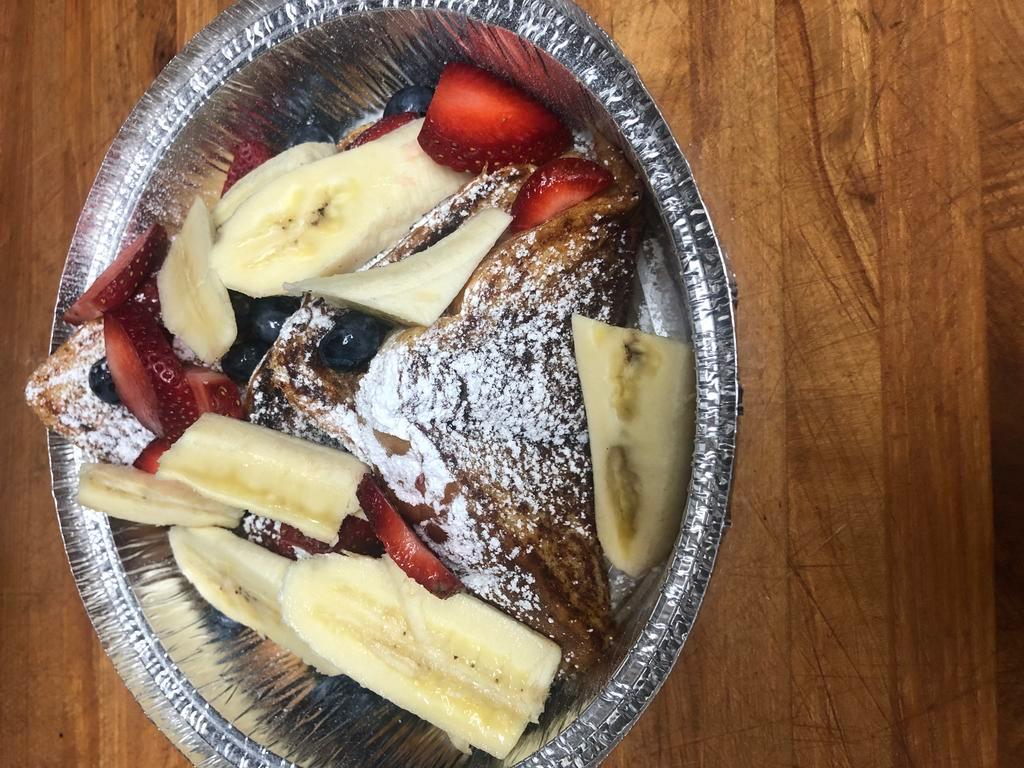 Danny's Set of 3 Cinnamon Mixed Fruit French Toast · Danny's Set of 3 Cinnamon Toast French is served with 3 pieces cut in 1/2 with powdered sugar along with bananas, blueberries, strawberries. Comes with butter and syrup. Only served with fruit.