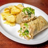 BBQ Chicken Wrap · BBQ grilled chicken, red onions, bacon & smoked Gouda cheese.