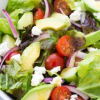 Tossed Green Garden Salad · Romaine lettuce, cucumbers, tomatoes and red onions. Add tuna, chicken or egg salad for addi...