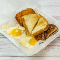 12. Breakfast Platter · 3 eggs, meat, hashbrown and your choice of toast.