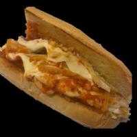 Parm Sandwich · Breaded Chicken, Mozzarella, Marinara, Butter, Garlic Salt on toasted Roll