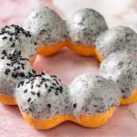 Black Sesame Mochi Donut · Special black sesame glaze on top mochi donut.