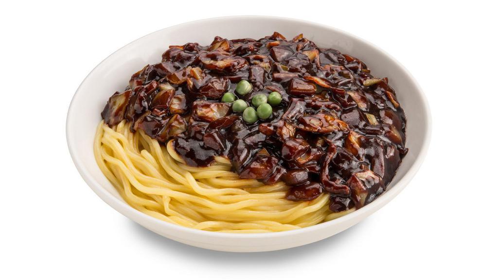 Jajangmyeon · Noodle with black bean sauce with pork and vegetables.