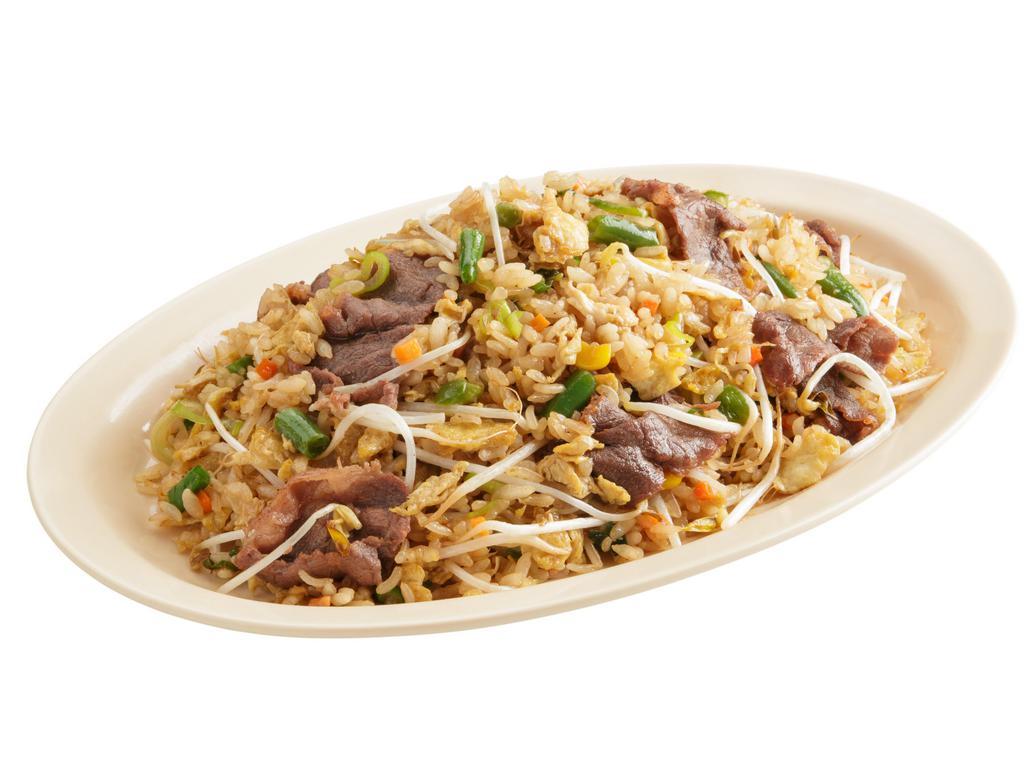 Beef Fried Rice · Beef fried rice served with assorted vegetables and fresh egg.