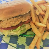 Big Chicken Classic Combo · Breaded chicken topped with lettuce, tomato & mayo on a big 5 inch bun served with choice of...