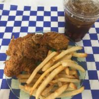 1 PC Fried Chicken Snack · 1 pc fried chicken with fries and a beverage
