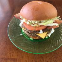Hamburger or Cheeseburger · Hamburger with mayo, ketchup, mustard, lettuce, tomato, onion and pickle on a soft Potato ro...