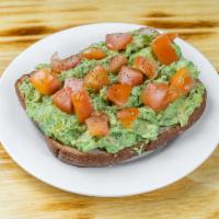 45-AVOCADO TOAST · Avocado spread with salt, black pepper, tomato, and olive oil.