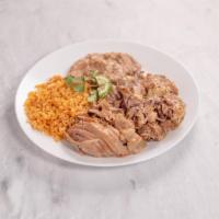 Carnitas · Fried pork meat. Served with rice, beans and  choice of tortilla.