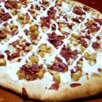 Chicken Bacon Ranch Pizza · homemade Pizza Crust, Chopped Italian Breaded Chicken, Ranch Dressing, Chopped Bacon, Mozzar...