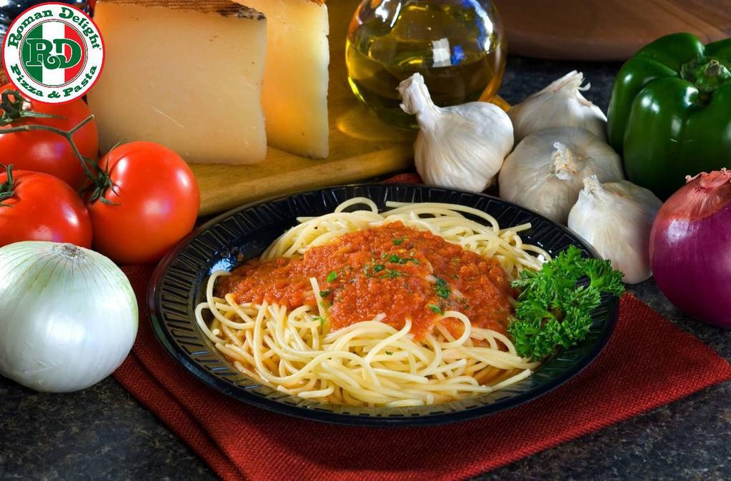 Spaghetti with Sauce · Fresh Spaghetti served with homemade tomato sauce and a homemade garlic bread