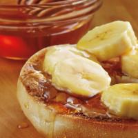 Bagel Gone Bananas · Peanut butter, honey and bananas.