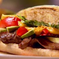Mexican Philly Steak · Onions, peppers, jalapeno peppers, avocado and Jack cheese.