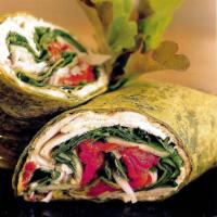 California Turkey Wrap · Sliced grilled turkey, with avocado, lettuce, roast pepper with sour cream on a whole wheat ...
