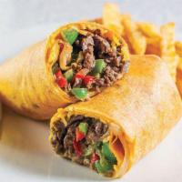 Philly Wrap · Philly cheese steak, onions, peppers, mushrooms, jalapenos, cheddar.