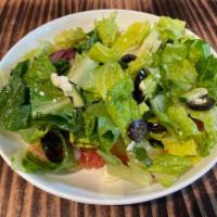 Greek Salad  · Chopped romaine, cucumber, tomato, black olives, red onion, fetacheese with balsamic vinaigr...