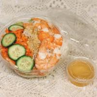 Tiger Shrimps Bowl · Item contains: rice noodle, lettuce, tomatoe, cucumber, marinated carrot and white radish, g...