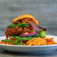 Jalepeno Bacon Cheddar Fried Chicken Sandwich · Mary's fried chicken sandwich with Tillamook cheddar Bacon and grilled jalapenos. Served wit...